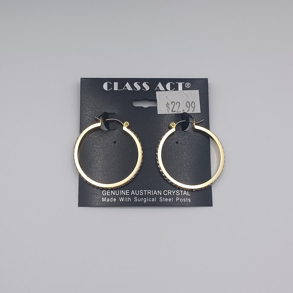 Class Act Gold Tone Austrian Crystal Hoop Earrings
